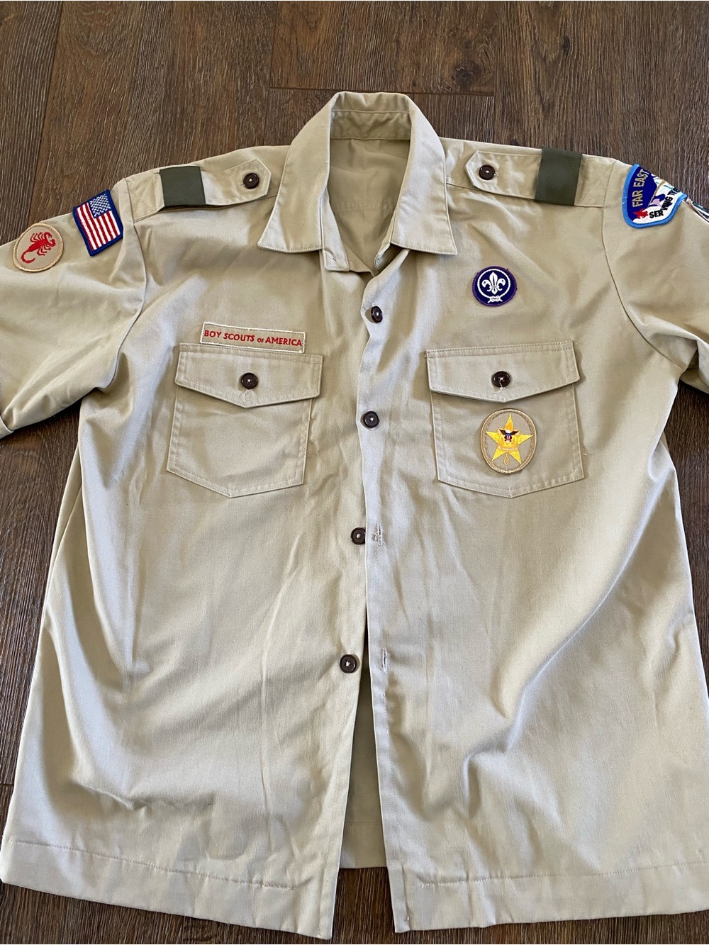 Boy Scouts of America Tan Uniform Shirt with Patches